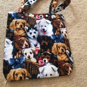 CUTE****Handmade Dog Print Cloth Fabric Lined Bag Dbl Snap Closure